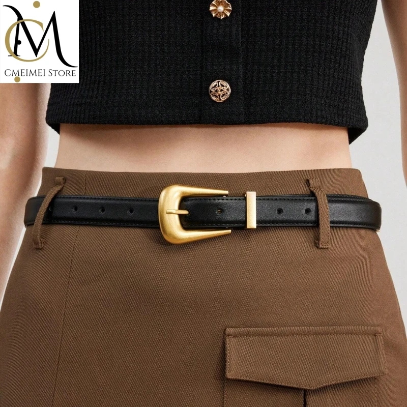 Burgundy Genuine Leather Women's Belt with Gold Buckle – Luxurious Casual Fashion Accessory
