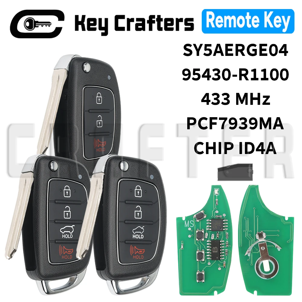 กุญแจรีโมทรถยนต์แบบพับได้ รุ่น Key Crafter SY5AERGE04 95430-R1100 433.92 FSK 4A ชิป PCF7939MA สำหรับรถยนต์ฮุนได HB20 ปี 2019-2022 ใบมีด HYN14R