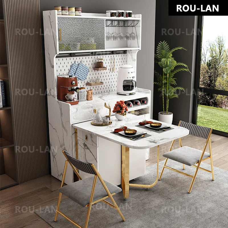 Multifunctional Dining Sideboard With Retractable Folding Dining Table And Chairs Combination Small Table Sideboard