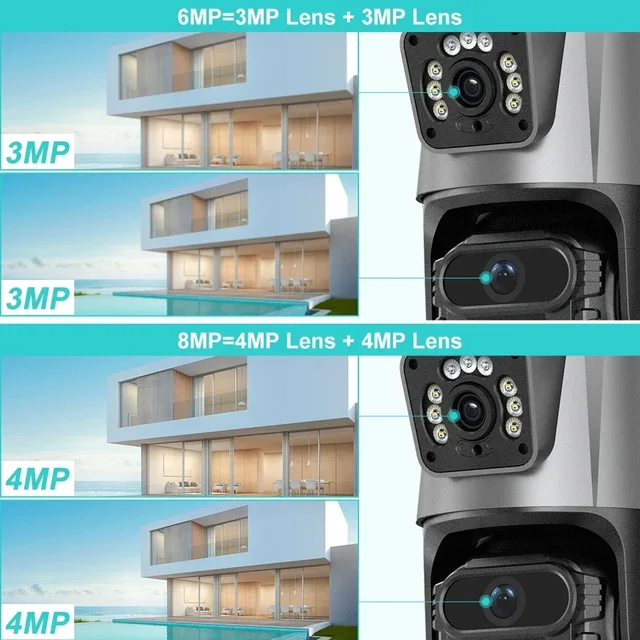 PEGATAH 6MP 4K WiFi Camera Dual Lens Dual Screen IP Camera Protection Waterproof Security CCTV Video Surveillance Camera 4