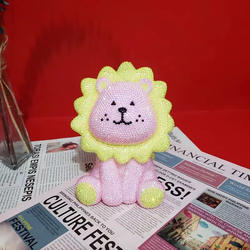 DIY Strass rosa Löwe Münze Depost Jar Kinder Tier Sparschwein Mosaik Stickerei Kreuzstich handgemachte glänzende Geburtstagsgeschenk – Detail 4