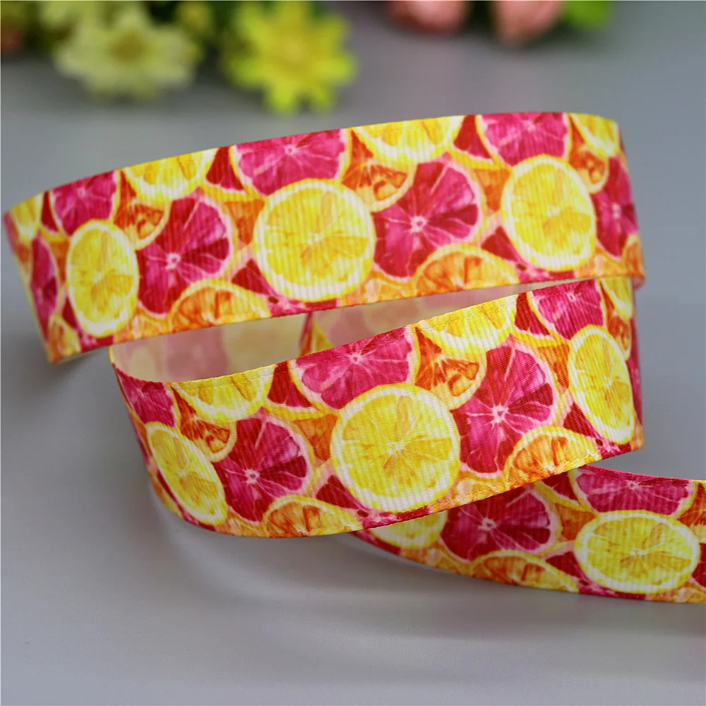 DHK 50yards Fruit Strawberry Pineapple Cherry Printed Grosgrain Ribbon Accessories Decoration Collar DIY Sewing Craft S2594