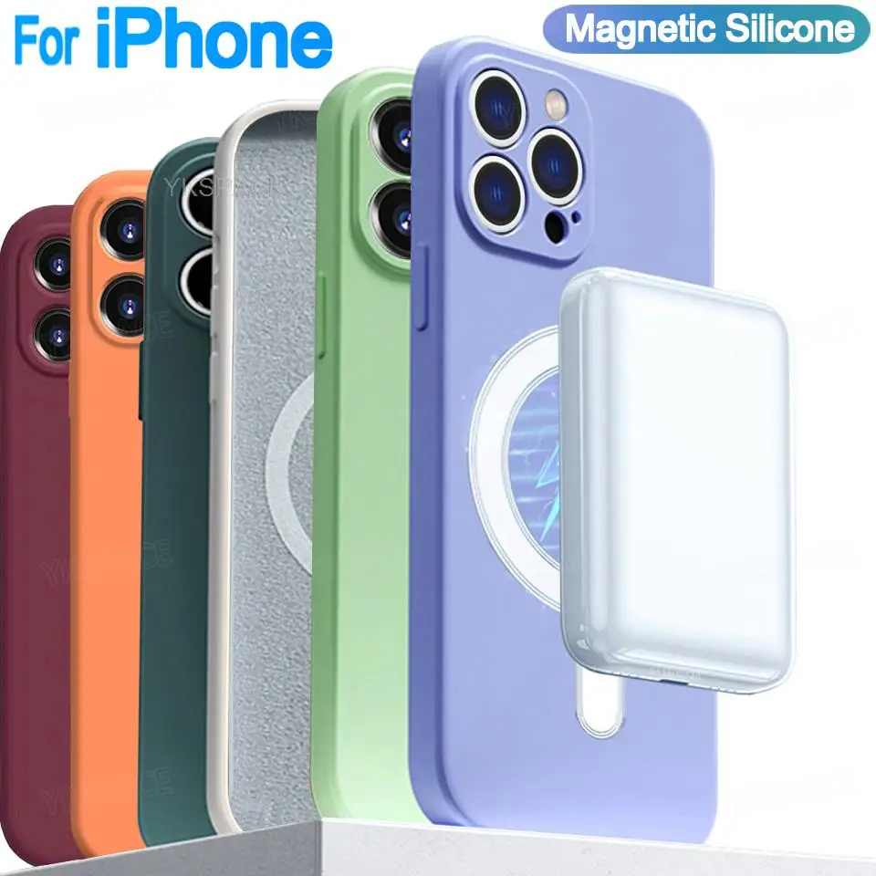 Magnetic Liquid Silicone MagSafe-Enabled Soft Case with Wireless Charging Compatibility