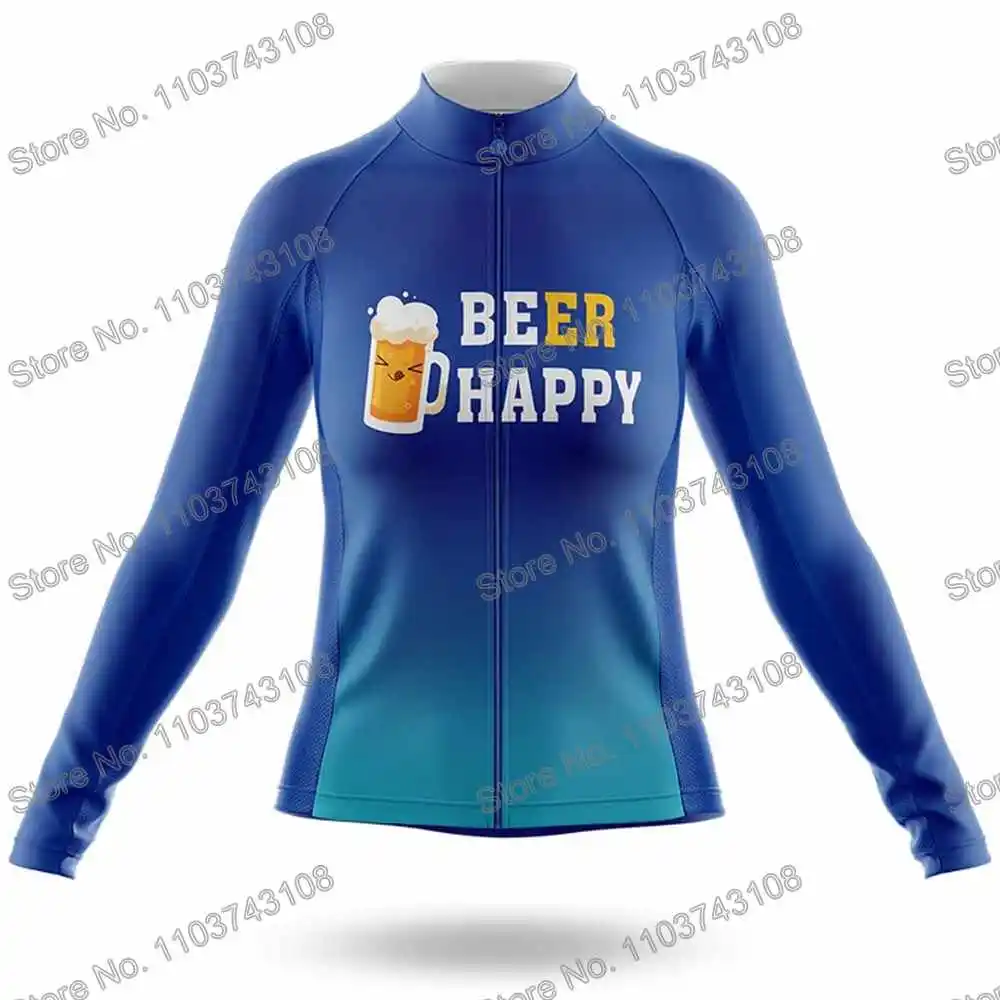 Beer Happy Cycling Jersey Winter Cycling Clothing Women Road Race Bike Shirt Autumn Long Sleeve MTB Bicycle Thermal Jacket