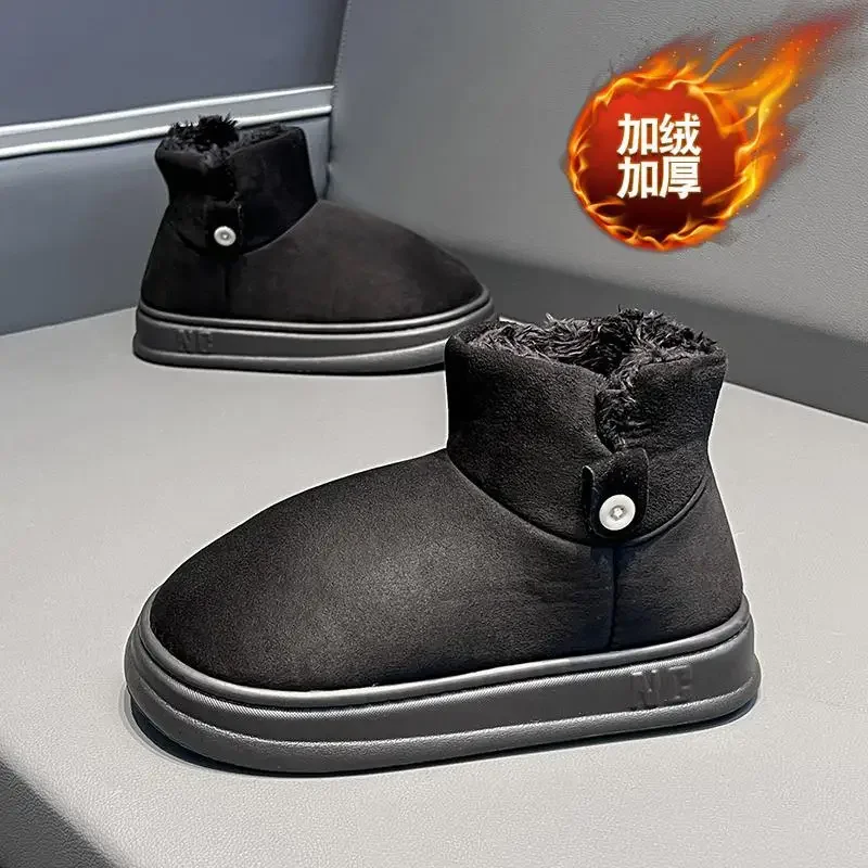 

Мужская обувь, зимние мужские кожаные ботинки в британском стиле для снега, мужские теплые ботинки с бархатной подкладкой из хлопка, ботинки средней длины, закрытая обувь