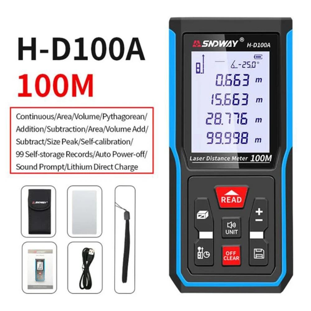 SNDWAY Laser Distance Meter Digital Rangefinder Laser Measure Tool Professional Range Finder Meter Telemeter