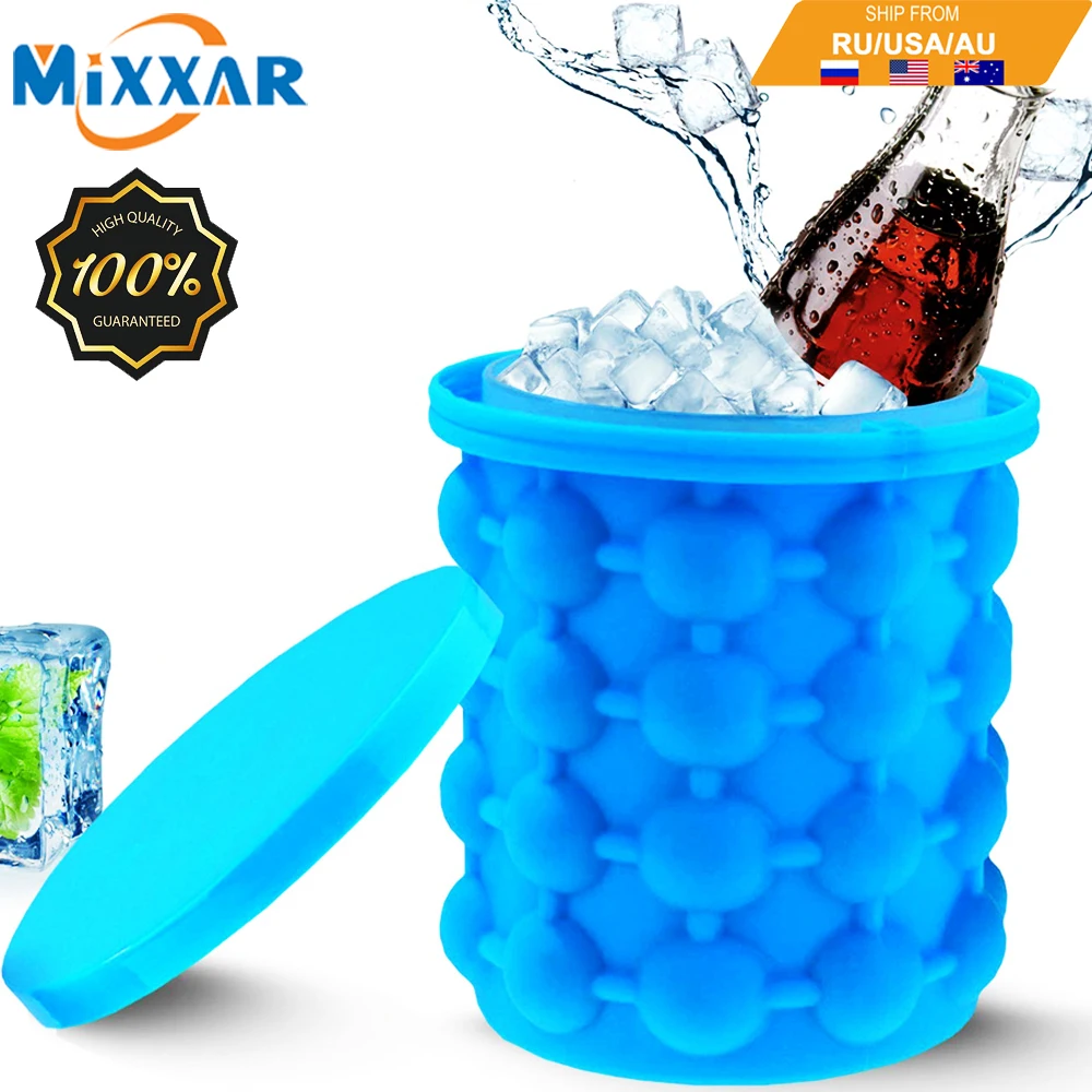Z20 Portable 2 in 1 Large Silicone Ice Bucket Mold with Lid Space Saving Cube Maker Tools for Kitchen Party Barware