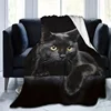 1pc Cute Black Cat With Yellow Eyes Soft Throw Blanket All Season Warm Blankets Lightweight Tufted Fuzzy Flannel Fleece Throws B 5