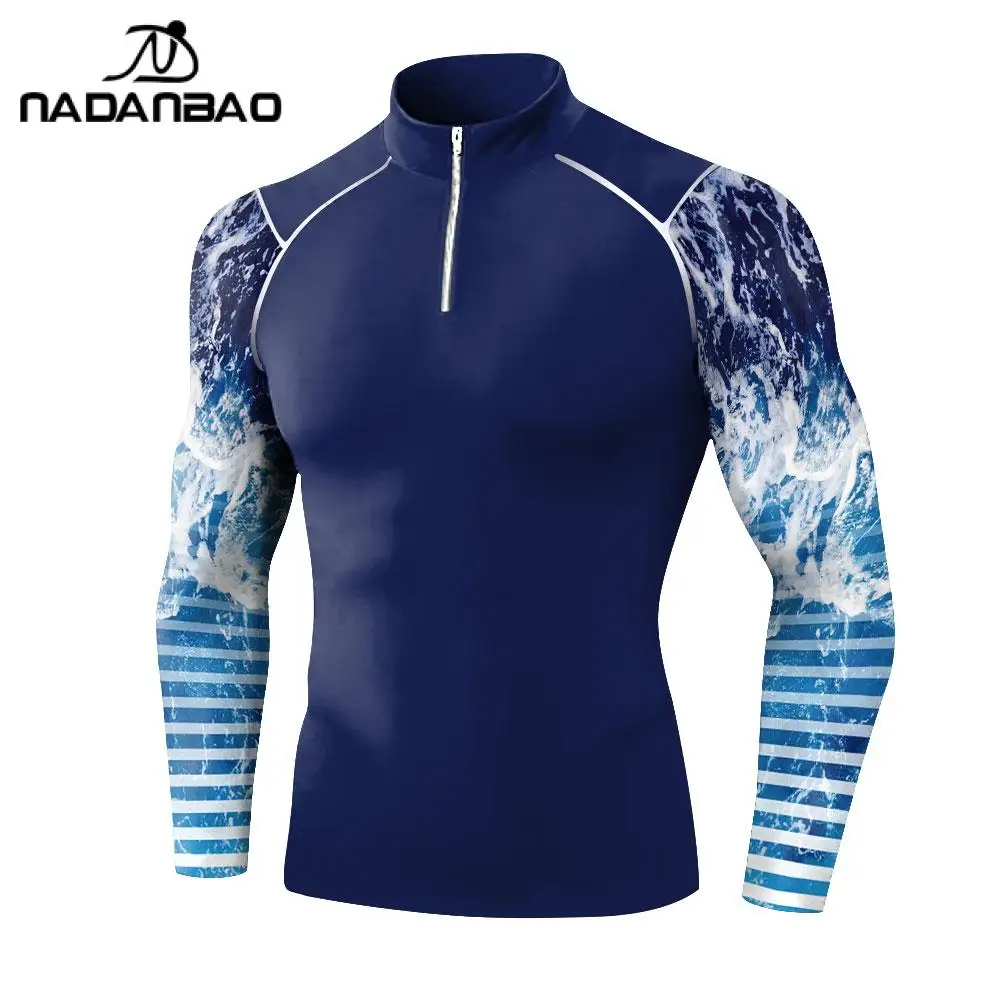 Nadanbao Men Swim Surfing T-shirt Long Sleeves Outdoor Sport T Shirt Surfing Beachwear Upf 50+ Uv Protection Sunscreen Sweatshir rash guard