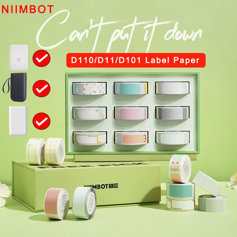 Niimbot Etiqueta Papel D110 D11 D101 Térmico Impermeável Anti-óleo Rasgo-resistente Preço Etiqueta Cor Pura Risco-resistente