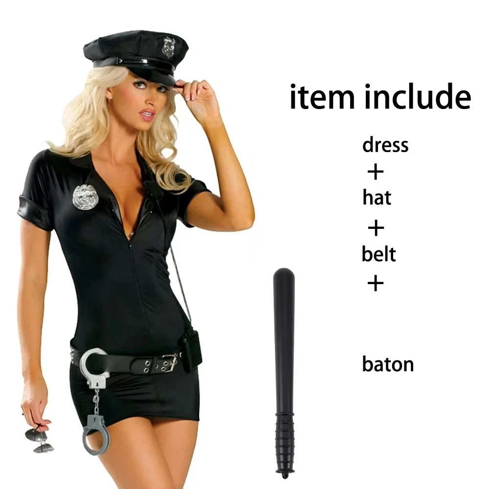 New Halloween Carnival Sexy Policewoman Officer Blue Uniform Policewoman Suit Costume Adult Policewoman Role Playing Costume
