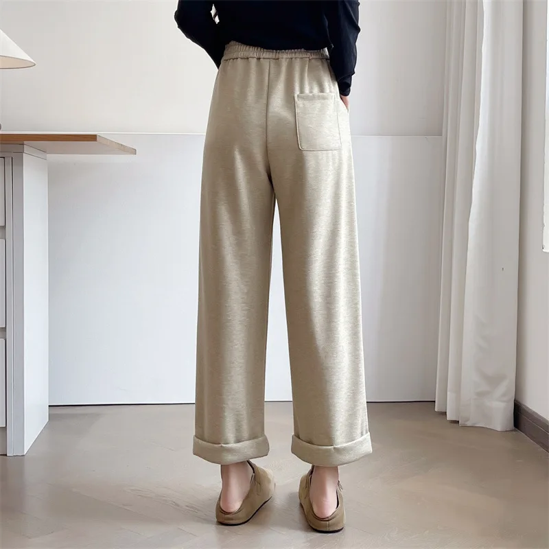 XXXXL Fashion Plus Size Women's Straight Leg Pants Autumn Winter Simple Casual rolled-up Cuffs Thickened Ankle-Length Bottoms