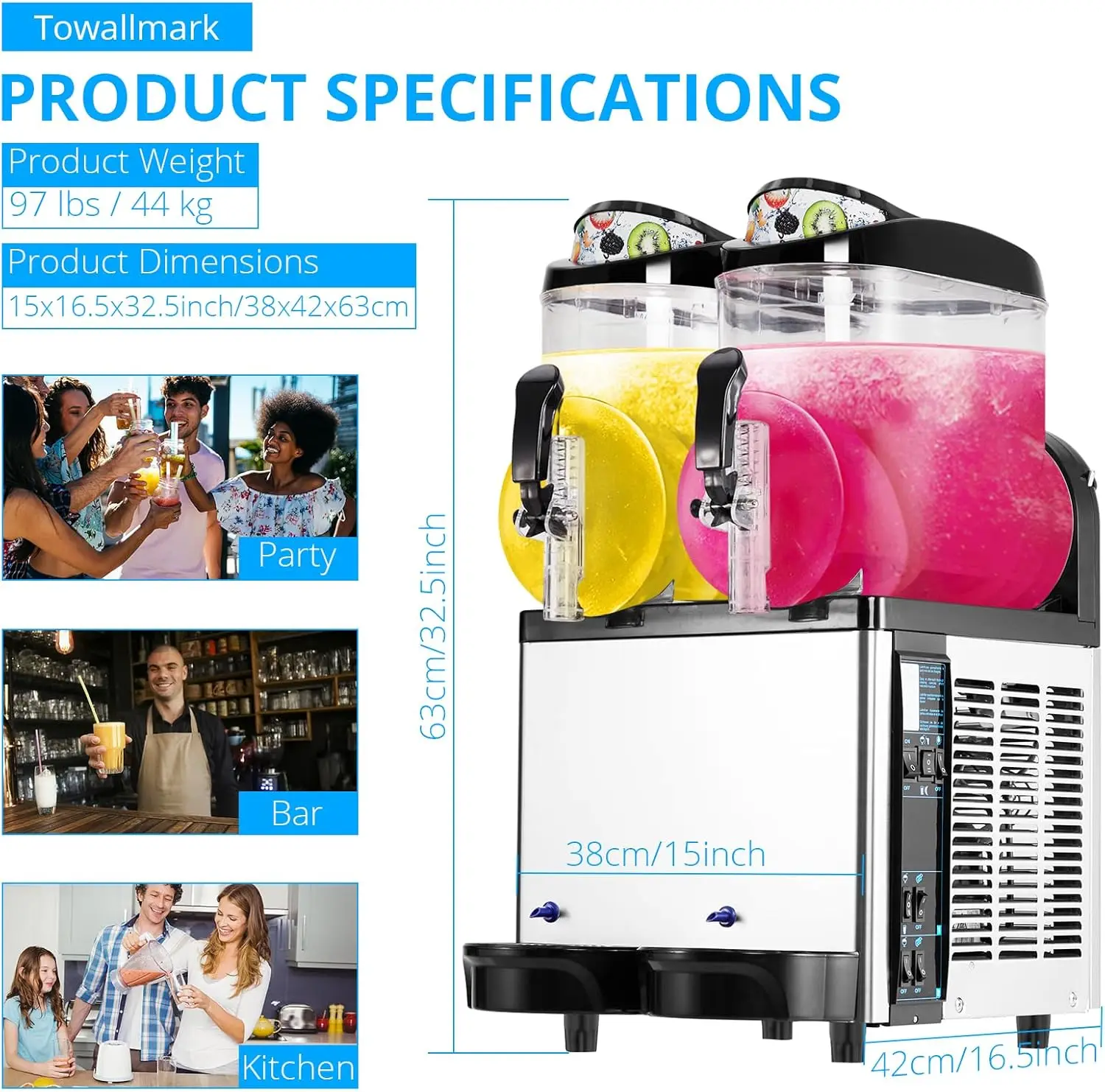 Commercial Slushy Machine 24L, 6.4 Gals Margarita Machine, 500W Frozen Drink Machine, Food-Grade PC Tanks & Stainless Steel 2