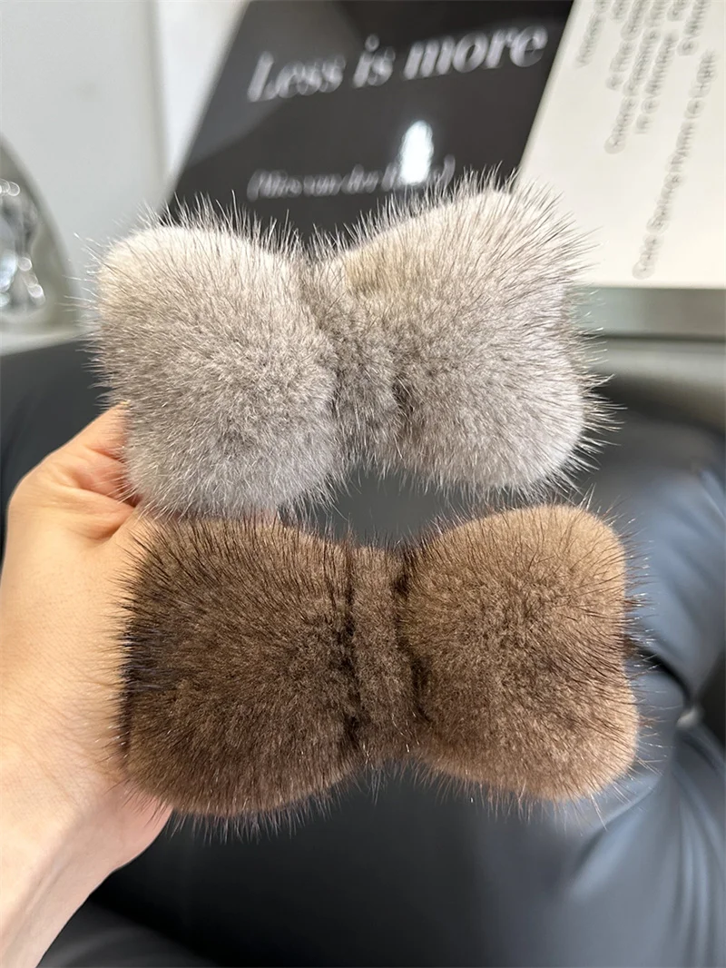 Hair Clips hair accessories Luxury Real Mink Fur Hair Larg Bowknot Hairpin Side Clip Net Red Cute Olush Fur Headdress Shiny Hair Scratch Accessories Gifts