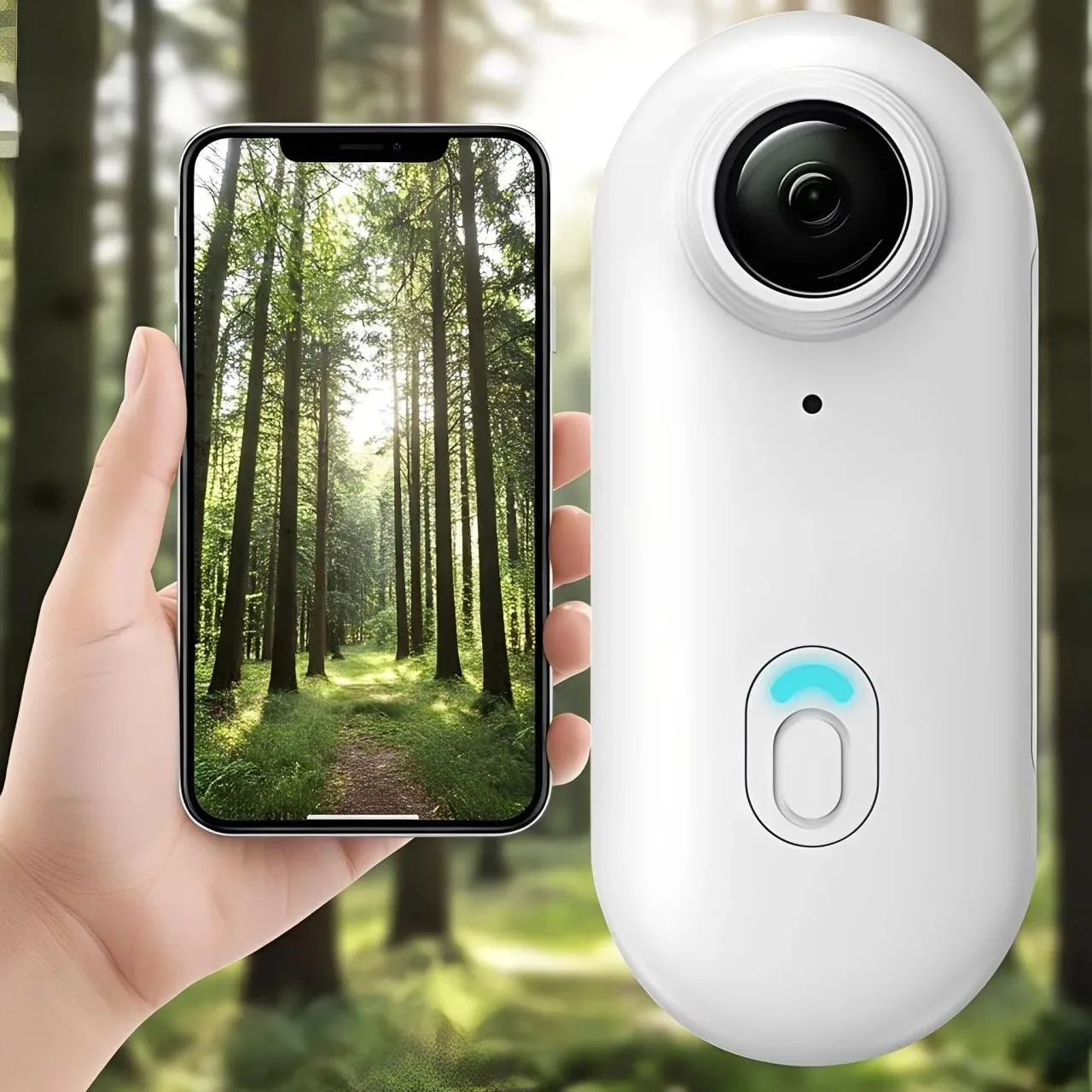 Caméra Action UHD Pro 4K Lite avec Carte TF 64Go en mode selfie, capturant un saut en parachute.