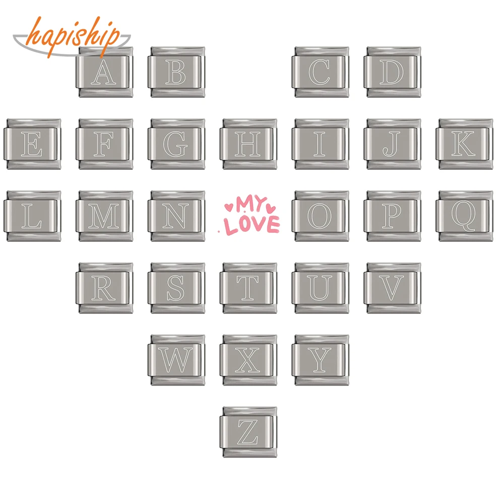 Hapiship New Original Daisy  26 Letters A-Z Italian Charm Fit 9mm Bracelet Stainless Steel Jewelry Making DJ153