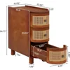 3-Drawer Rattan End Table, Solid Wood Sofa Side Table with Vintage Embossed Handles, Nightstand 2