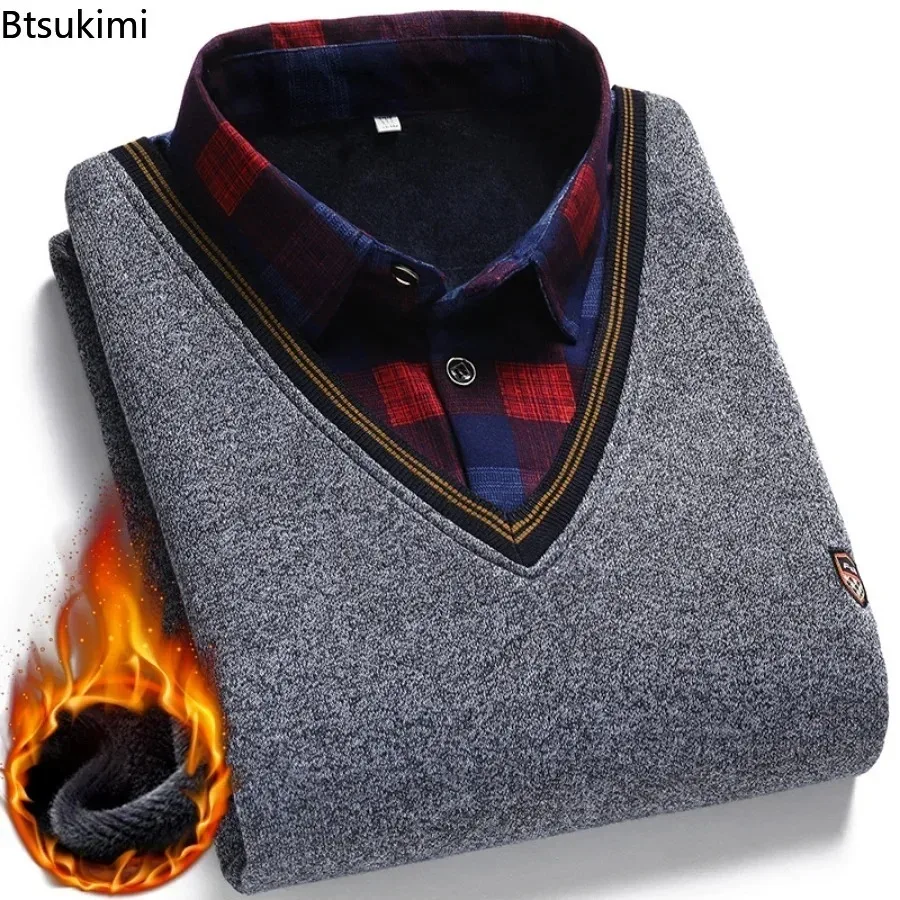 Turtleneck sweater Basic sweater Autumn Winter Men's Wool Shirt-Neck Sweater Casual Plaid Solid Thickened Warm Fleece Sweater for Men All Match Shirts Men