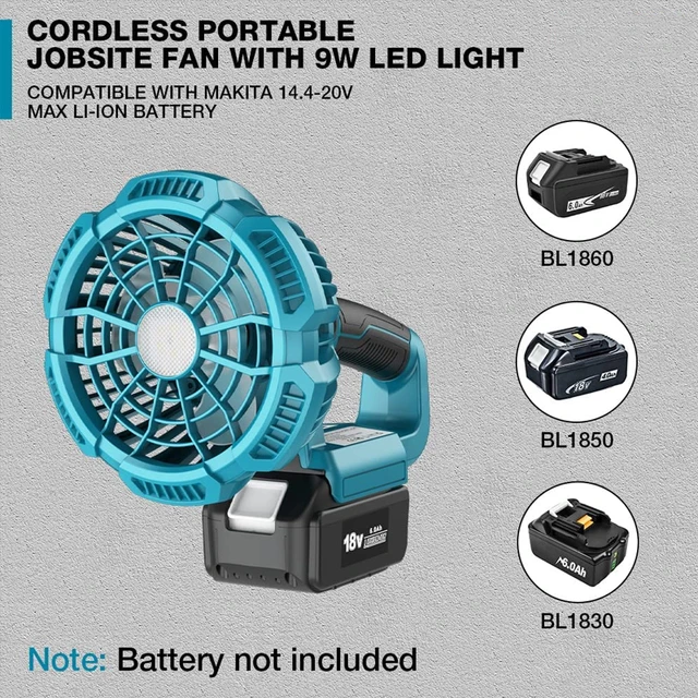 For Makita/Bosch/Black Decker/DEWALT/Milwaukee 18V Li-ion Battery with  Adapter Portable Cordless Work Fan with LED Light - AliExpress