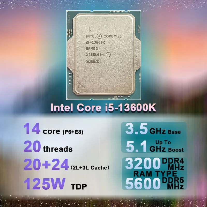 Intel Core i5-13600K i5 13600K 3.5 GHz 14-Core 20-Thread CPU 10NM L3=24M  125W LGA 1700 Tray New but without Cooler