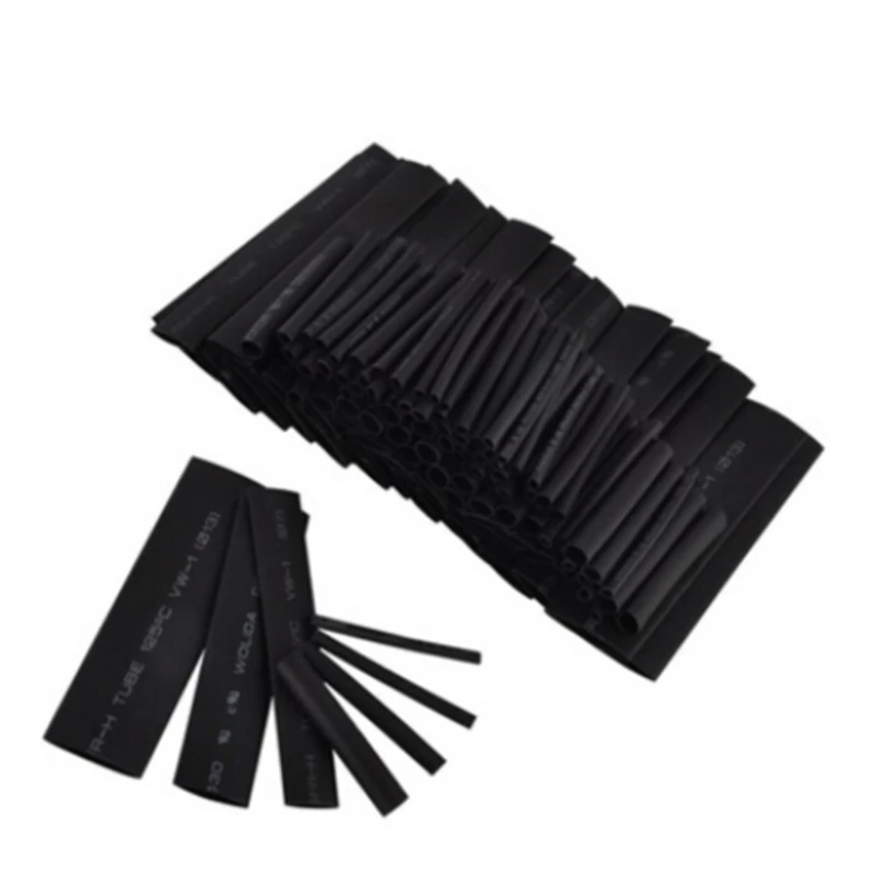 127pcs Black 7 Sizes Assorted Bagged Flame-Retardant Heat Shrinkable Tube Combination Sets Car Accessories