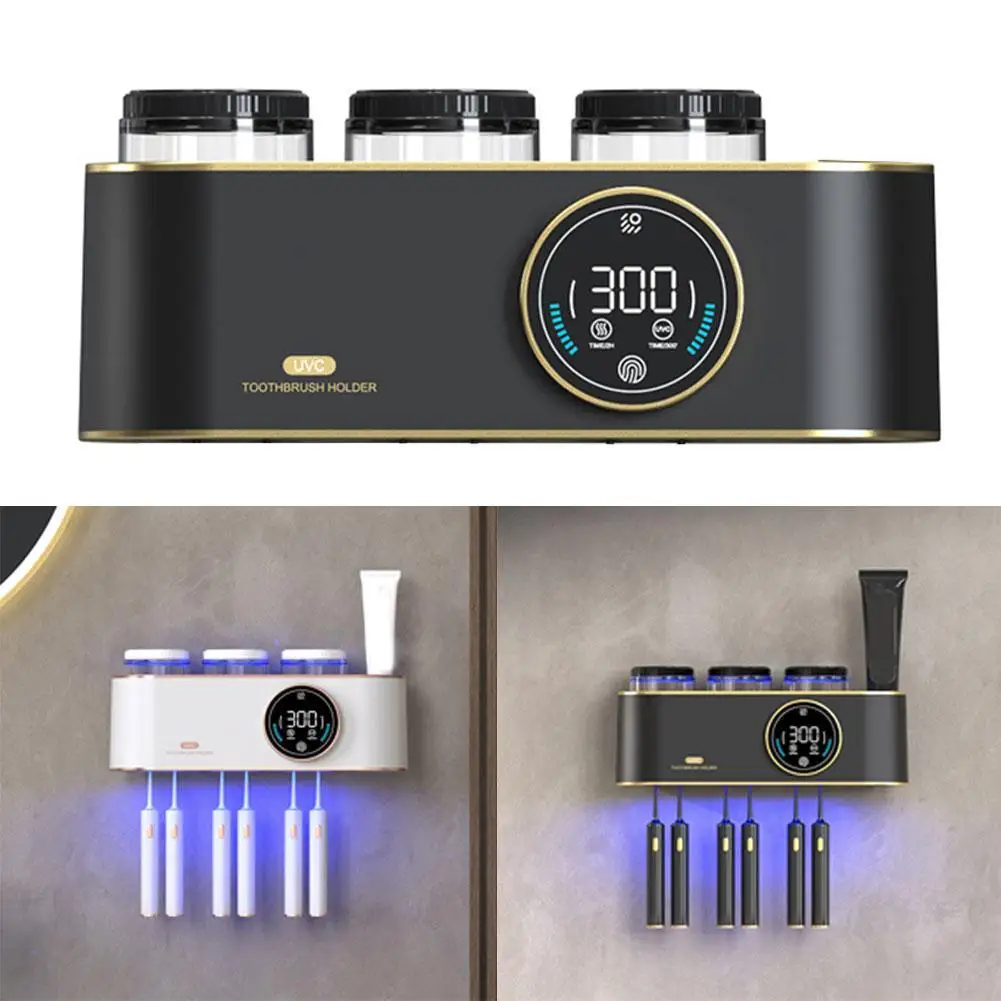 

UV Toothbrush Sterilizer Wall Mounted Non Perforated Bathroom Intelligent Toothbrush Sanitizer Box Drying Dental Shelf 2 Color