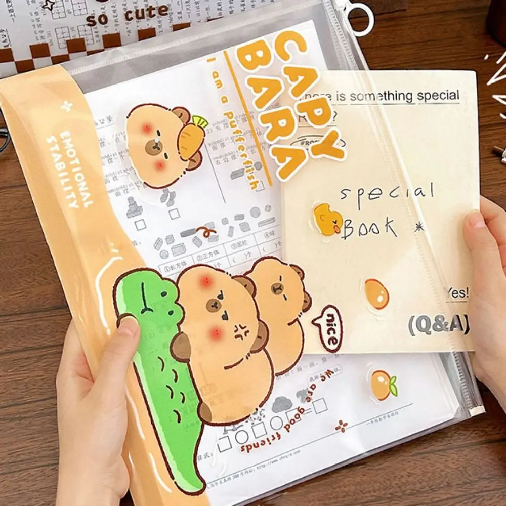 

PP Capybara File Bag Waterproof Large Opening Zip File Bag Light and Portable Transparent and Visible Paper Storage Bag