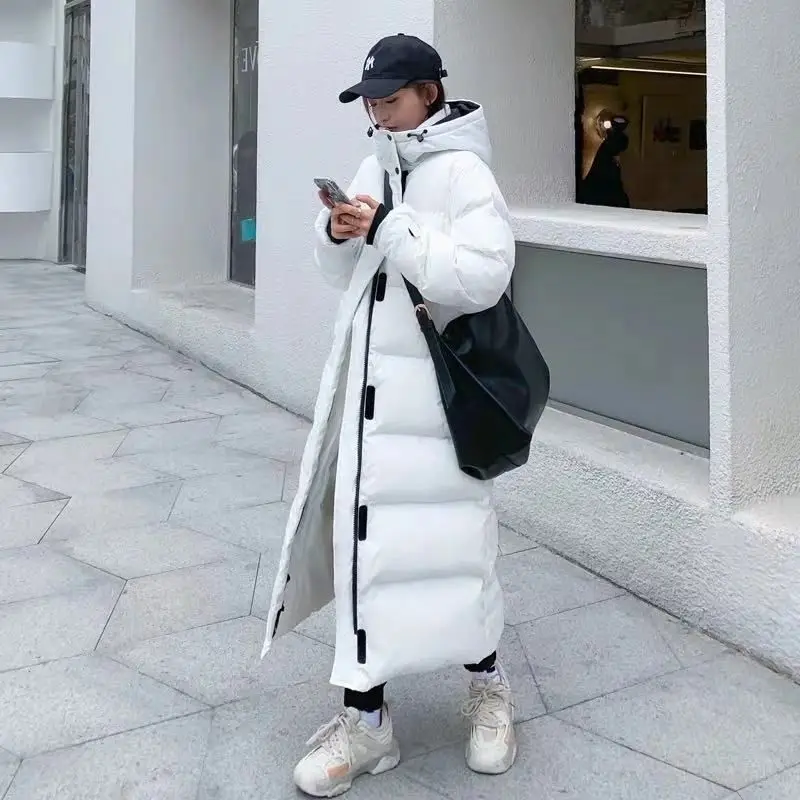 

Women'S Coat South Korea 2022 New Winter Long Down Jacket Plus Size Warm Hooded Parka Women'S Black And White Cotton Jacket