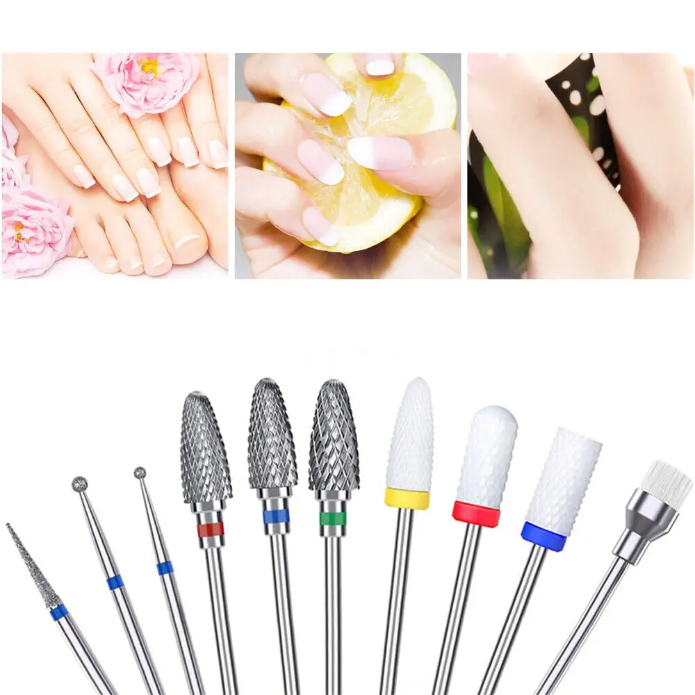 10pcs Professional Tungsten Carbide Acrylic Nail File Bits Nail Art Tools For Electric Manicure Machine Home Salon Use 3