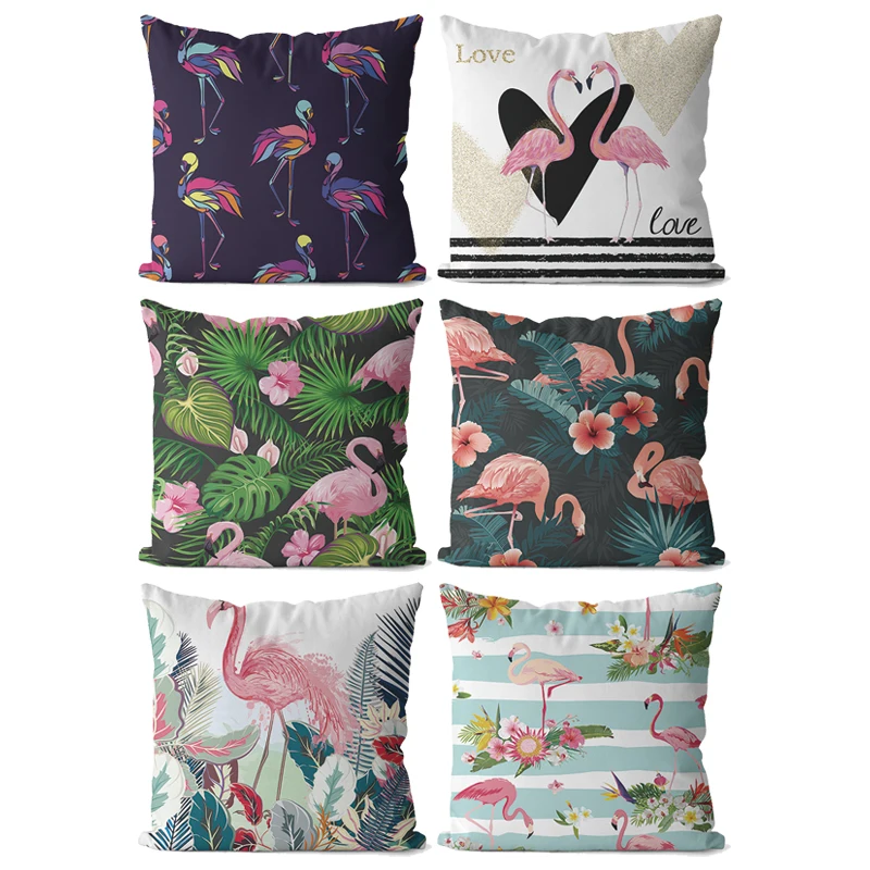 

Ins Style Animal Flamingo Heart Pattern Printed Soft Square Pillowslip Polyester Cushion Cover Pillowcase Living Room Home Decor