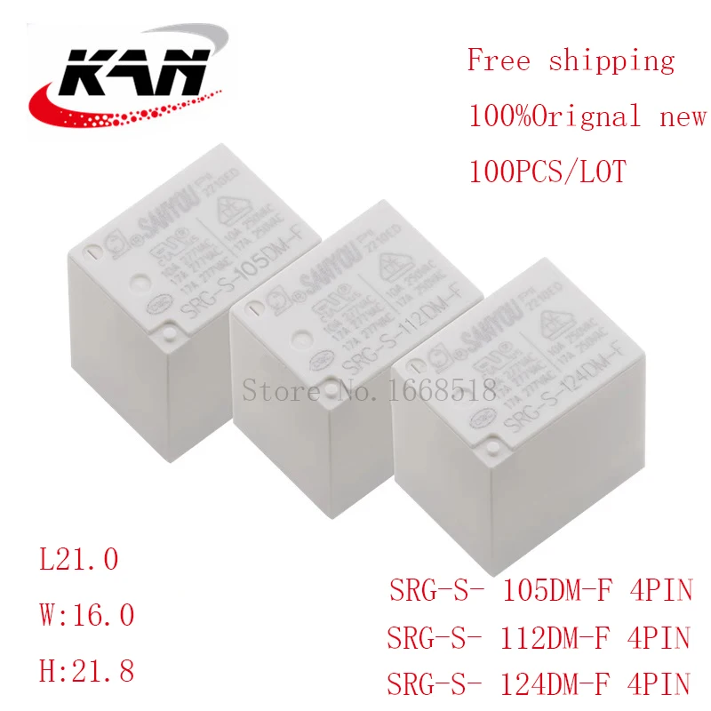 

Free shipping 100pcs electromagnetic relay SRG-S-105DM-F SRG-S-112DM-F SRG-S-124DM-F 5VDC 12VDC 24VDC 17A 277VAC 4PIN New
