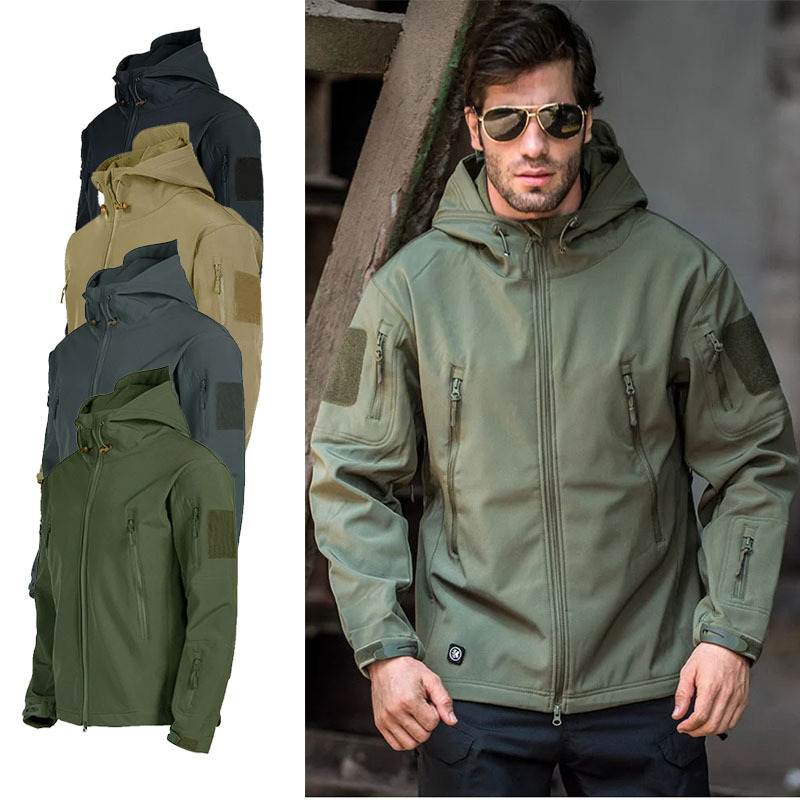 Men's Military Windproof And Waterproof Special Operations Jacket Sharkskin Soft-Shell Hooded Bomber Jacket Tactical Off-Road