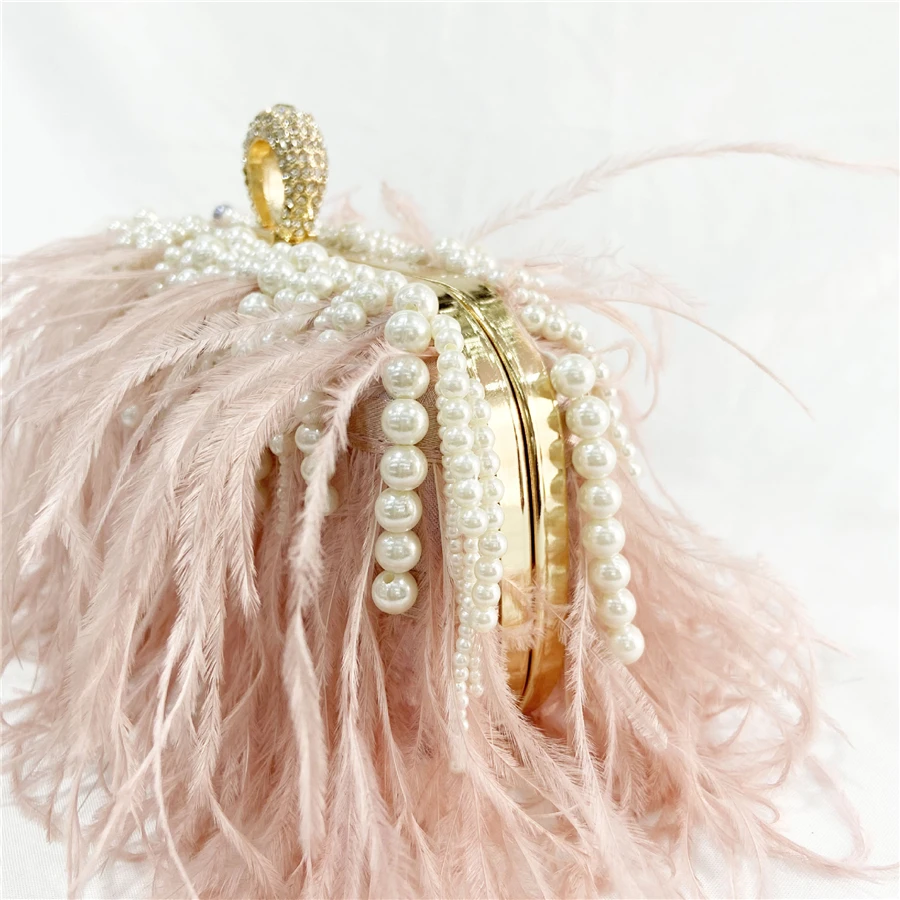 Luxury Ostrich Feather Pink Party Evening Bag Pearl Tassel Women Purses And  Handbags Wedding Designer Clutch Shoulder Chain Bags - AliExpress