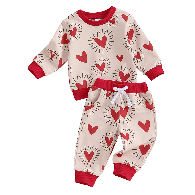 

Toddler Baby Girls Clothes Heart Print Sweatshirt and Stretch Pants Set Infant 2 Pcs Valentines Day Outfit