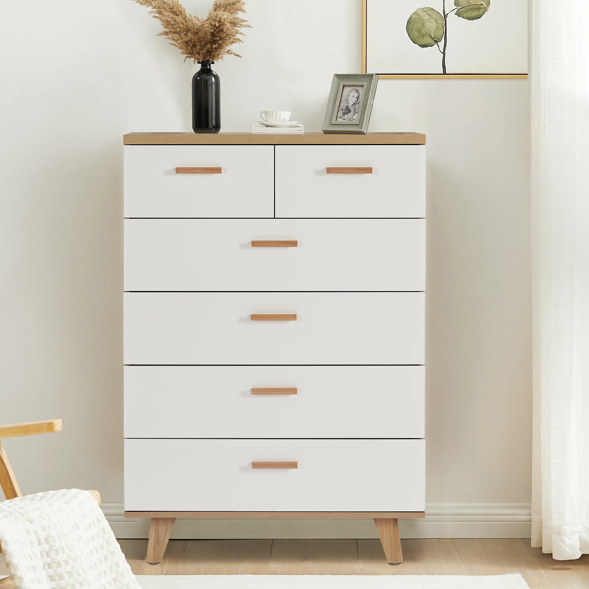 

Drawer Cabinet Bar Storge Cabinet Solid Wood Handles&Foot Stand Put Into Living Room Bedroom Dining Room[US-W]