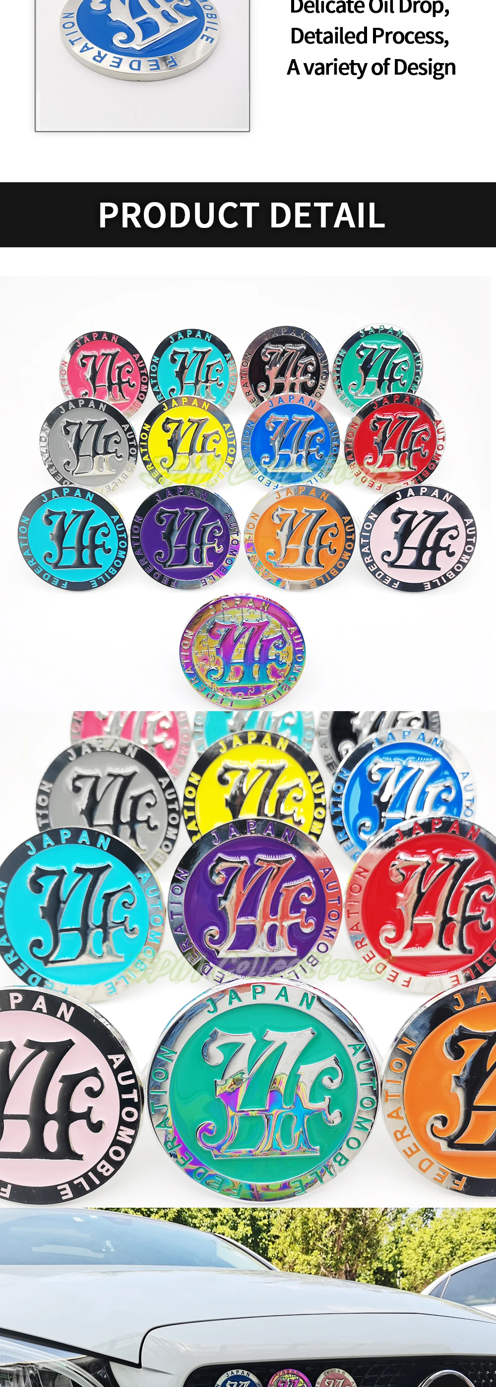 Hot 13 Colors Universal JDM Car Front Grille Badge Logo Zinc Alloy Japan Automobile Federation JAF Emblem Badge Auto Accessories