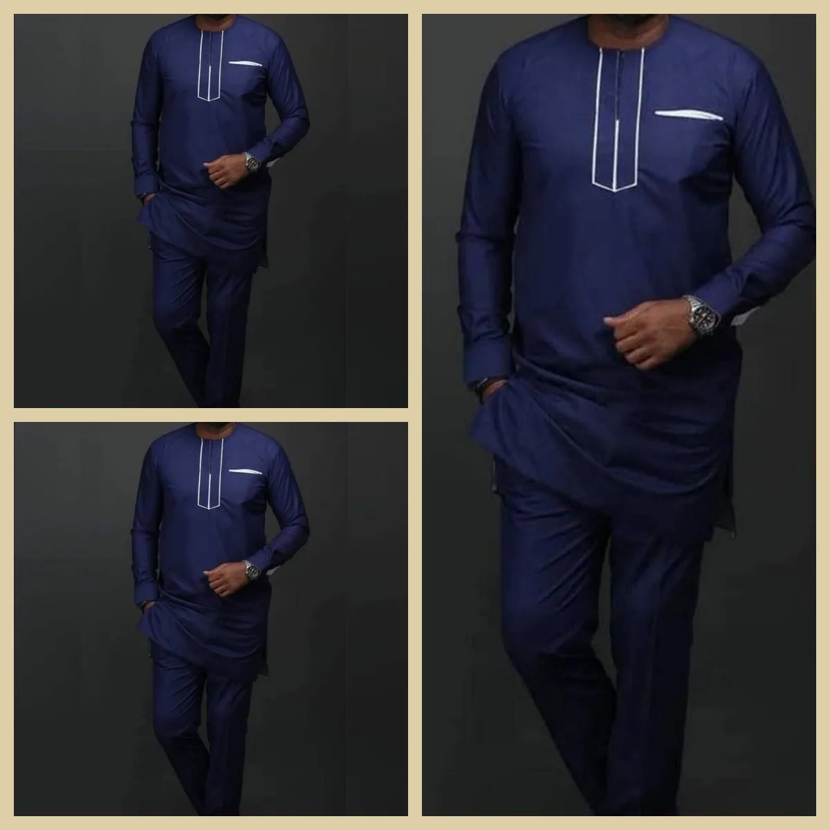 Summer New African Ethnic Style Men' Sset Solid Color Embroidery Shirt and Pant 2 Peice Suit Men Party Wedding Business Clothing