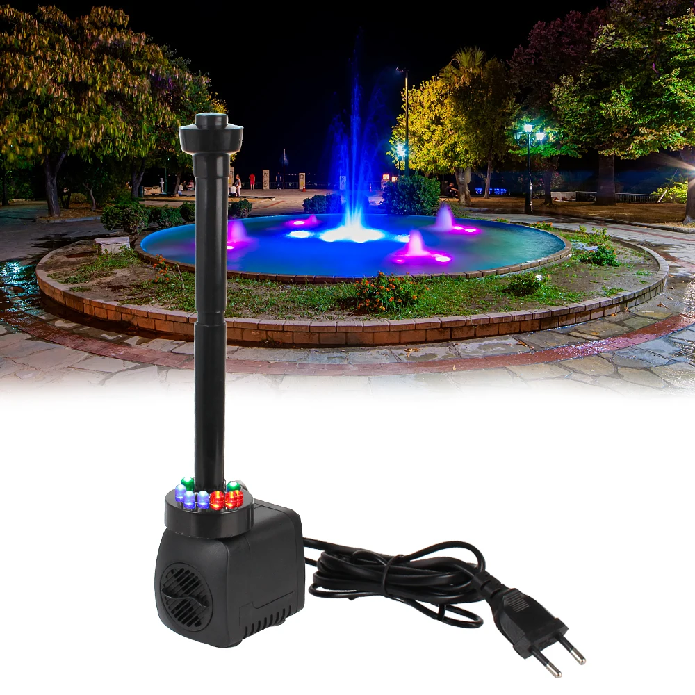 Garden Aquarium Fountain EU Plug 15 W 12 LED Light water fountain garden pond fountain Water Pump Waterproof Ultra-quiet With Power Cord
