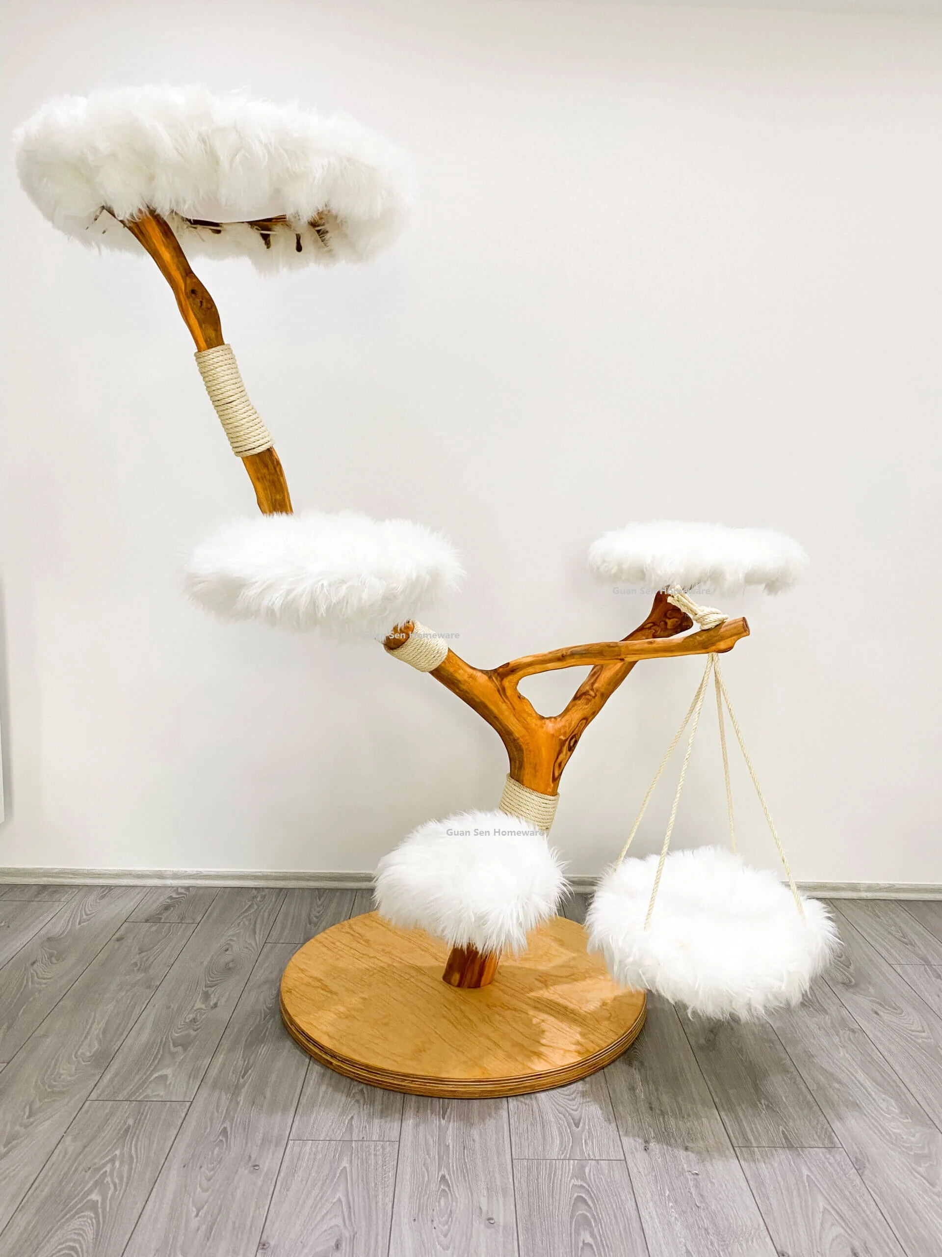 Factory Teak Wood Rack Tree Cat Scratcher Play Large Fat Pet Wood Tree Fruit Decora Stand Floral Cat For Large Cats
