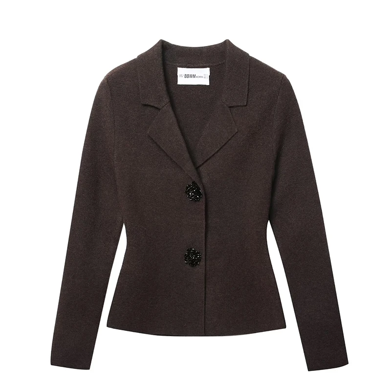 Women's Knitted Blazer Jacket Chic Elegant Jewelry Buttons Blazers For Women Autumn Winter Casual Long Sleeve Suit Coat