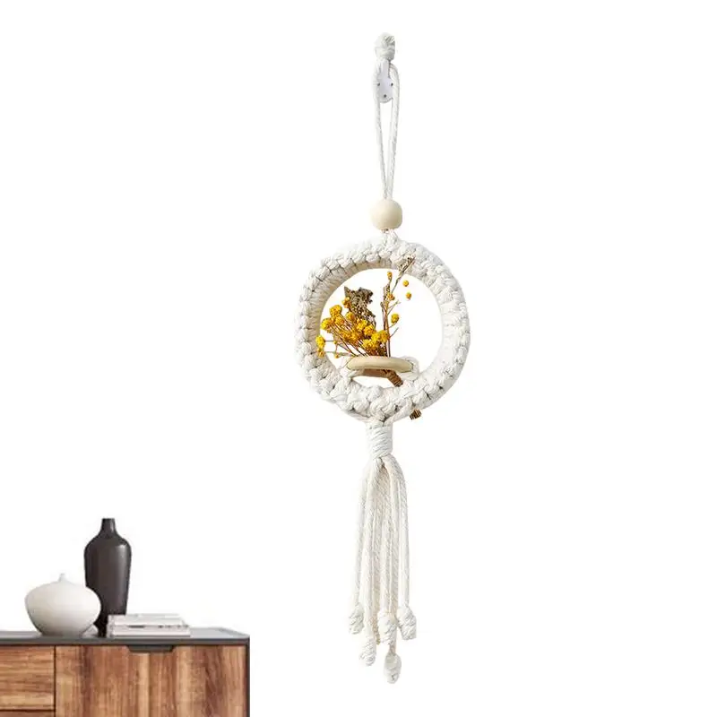 Macrame Woven Wall Decor Cotton Rope Boho Ornaments For Tree And Bedroom Wall Flower Basket Design Bohemian Christmas Gift