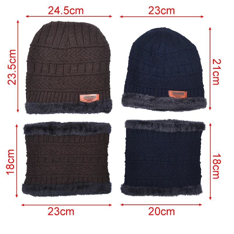Winter Beanie Hat Men Knitted Hat Winter Cap Beanie Children Thick Wool Neck Scarf Cap Balaclava Mask Bonnet Hats Set