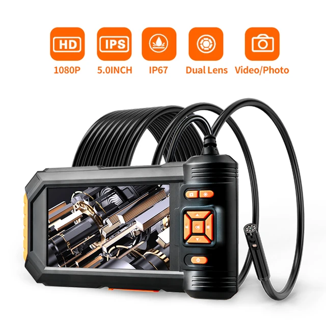 K&F Concept Industrial Endoscopy Camera 3.9mm Endoscopy Camera 4.3 HD  Screen 1080P Snake Camera with LED Lights, Semi-Rigid Cable for Automotive
