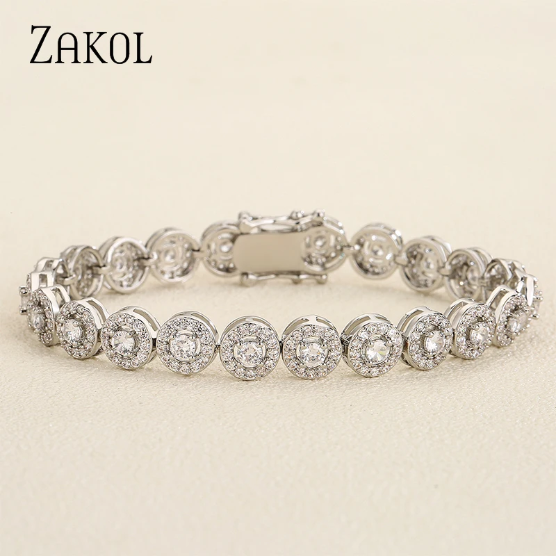 Zacoll-클래식 기하학 라운드 큐빅 지르코니아 테니스 팔찌 여성용, 매력적인 럭셔리 신부 보석 액세서리 BP2271