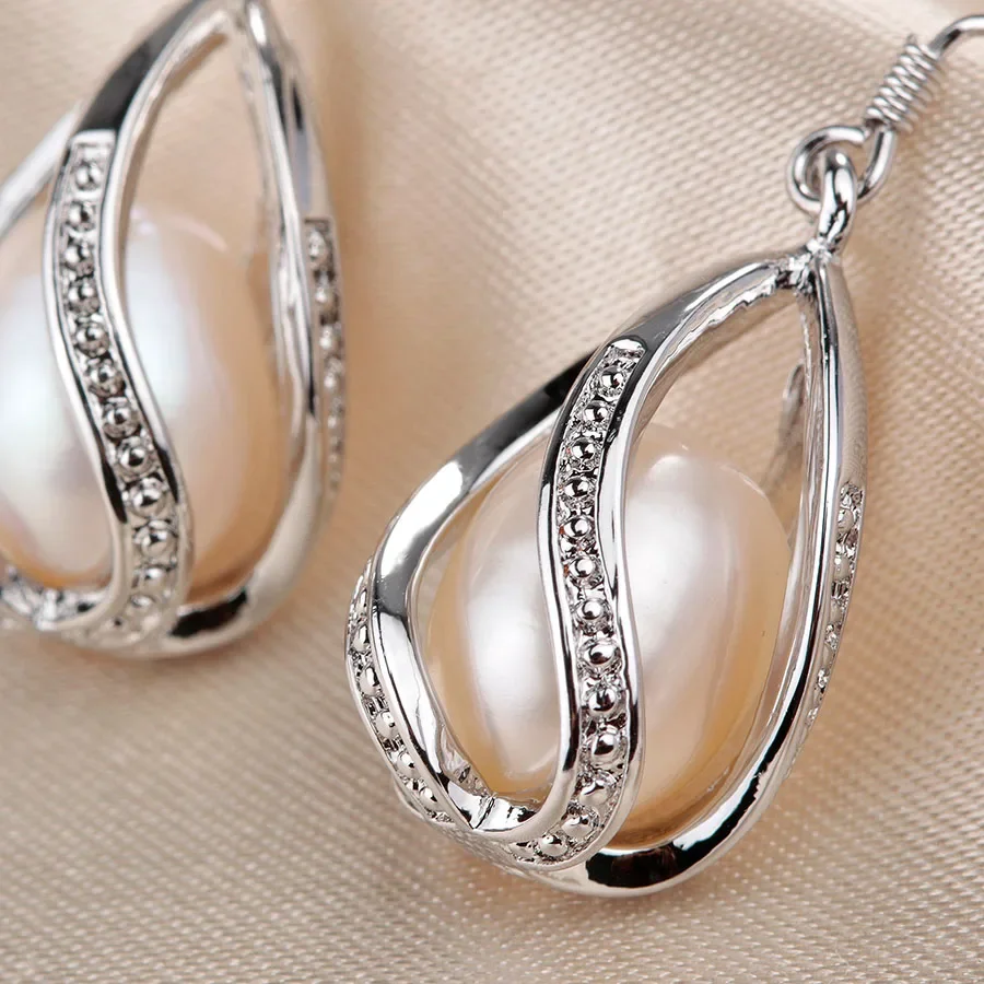 100% Natural Freshwater Pearl Jewelry Sets For Women Fashion 925 Sterling Silver Earrings+Pendant Wedding Jewelry With Box 6