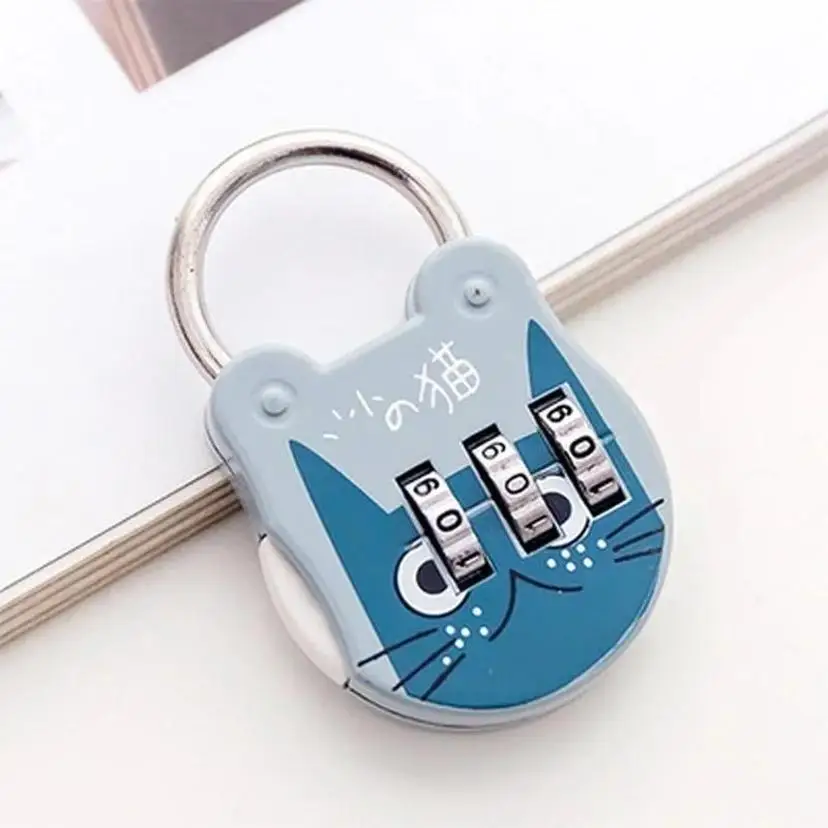 1 Pcs Cute Cat Luggage Padlock Suitcase Backpack Password Lock Cartoon Mini Keyed Padlock Journal Notebook Handbag Code Locks