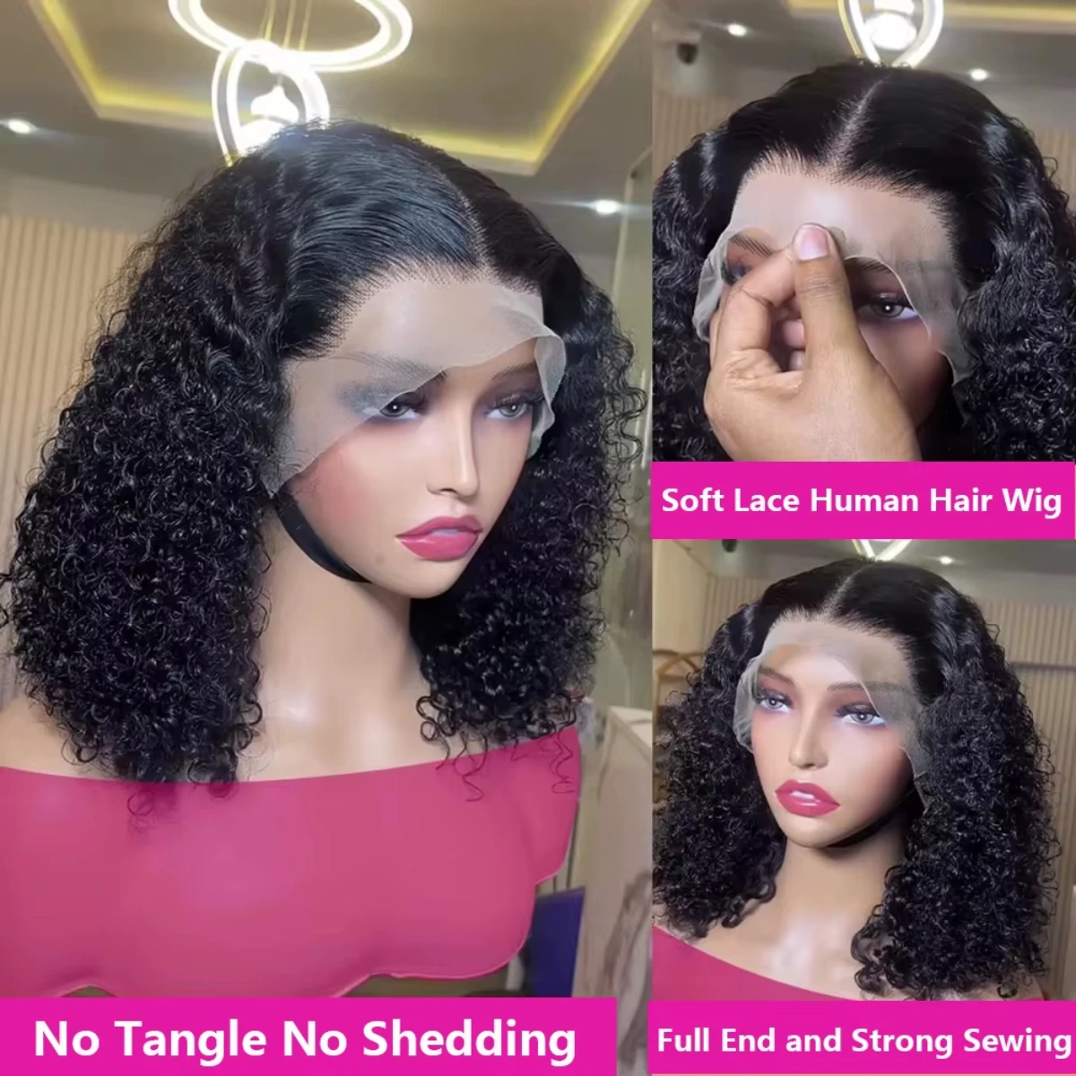 13x4 HD Transparent Lace Curly Wave Bob Wigs Human Hair 230 Density 5x5 Closure Lace Wig Water Wave Bob Wig PrePlucked For Women 2