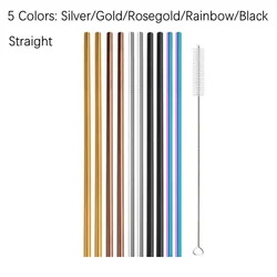 Eco-Friendly Stainless Steel Reusable Straw Set with Cleaning Brushes (5Color Mix Straight)