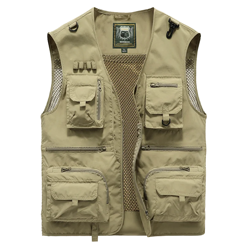 Men Outdoor Tactical Vest Multi-Pocket Solid Color Fishing Director Reporter Cargo Photography Hiking Quick Dry Vests Plus Size