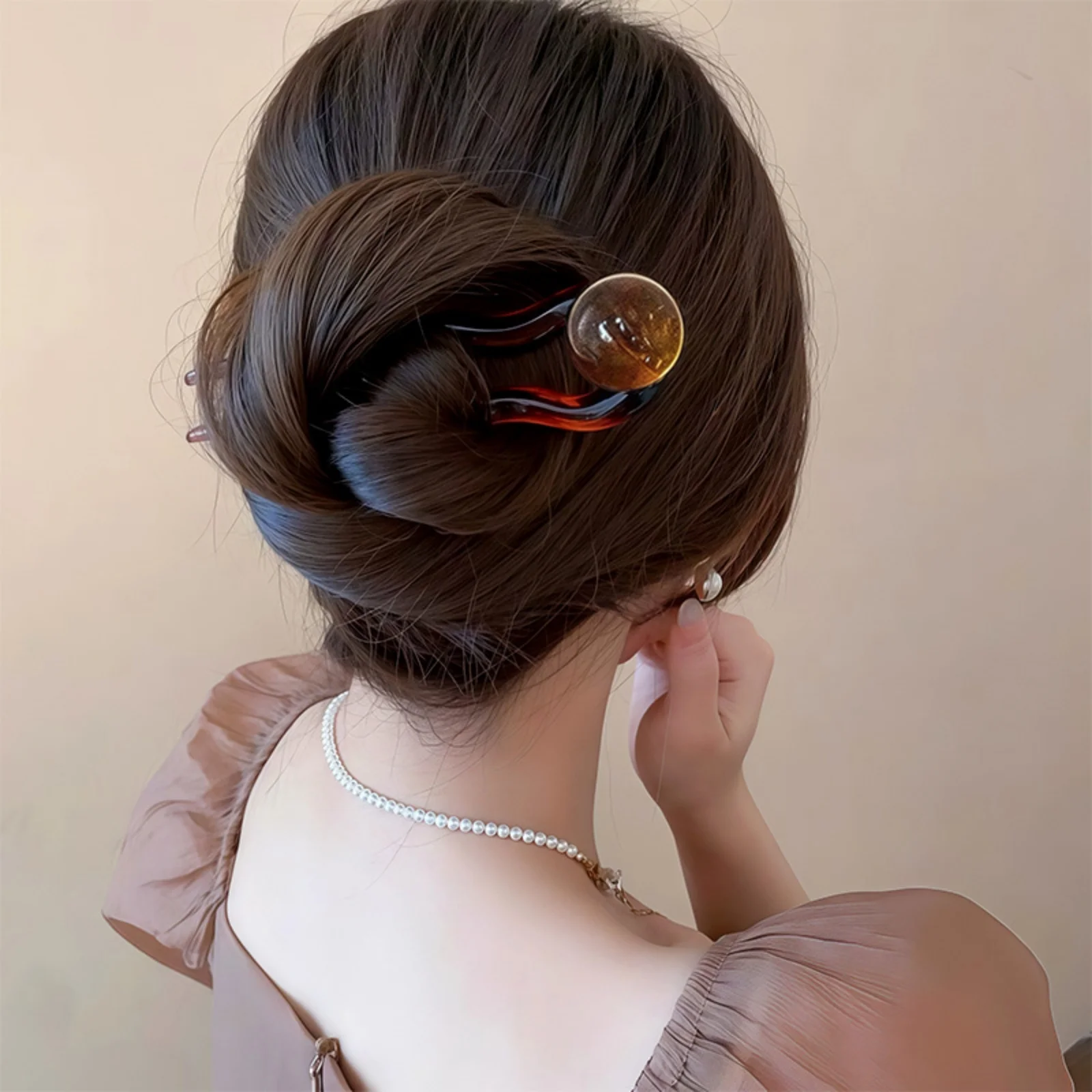 1PC Marble Bead Wave Hair Clips, 4 - Piece Set, U - Shaped Hair Sticks for Elegant Updos, Chic Hair Accessories for Women